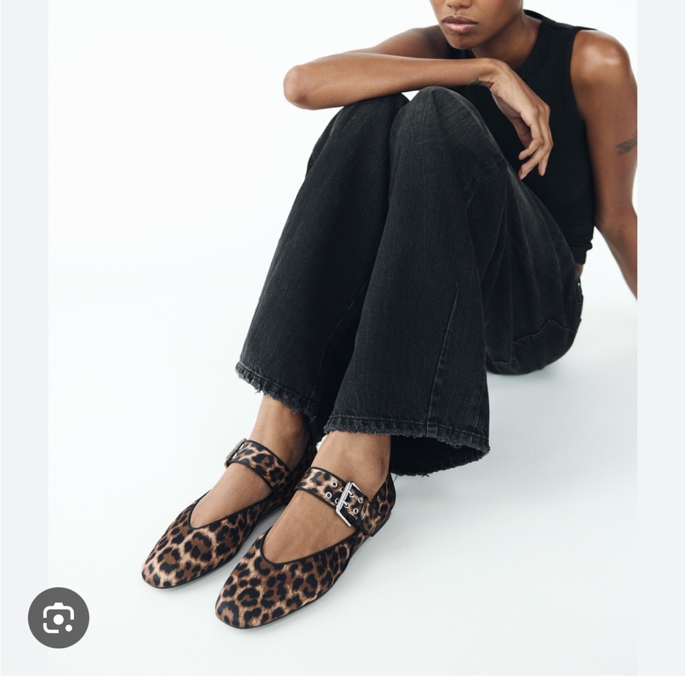 Zara Leopard Print Mary Jane Flats